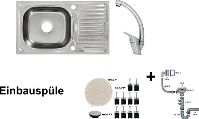 Produktbild von Edelstahl Einbauspüle 76 x 43,5 cm Becken & Mega Armatur Einbauspüle Spüle + Zubehör Spülbecken Küchenspüle