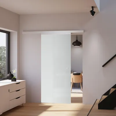 Produktbild von inova Glasschiebetür 880 x 2035 mm, Vollflächig satiniert, Komplettset mit Griffknopf, Softclose beidseitig