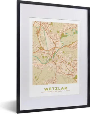 Produktbild von MuchoWow® Gerahmtes Poster Stadtplan - Wetzlar - Vintage - Stadtplan 30x40 cm - Poster mit Schwarzem Bilderrahmen Wandposter Rahmen Foto Bilder - Wandposter Schlafzimmer