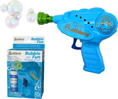 Produktbild von alldoro 60624 - Seifenblasenpistole für Kinder, funktioniert ohne Batterien, inkl. 60 ml Seifenblasenflüssigkeit, 2-fach sortiert
