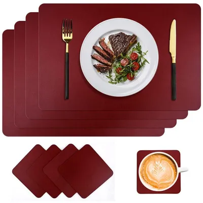 Produktbild von Platzsets Abwaschbar 4er Set Lederoptik Wein Rot 45x30cm inkl. Untersetzer