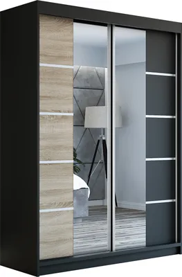 Produktbild von Schwebetürenschrank Kleiderschrank ERO  160 cm Schrank Garderobe Spiegel.Verschiedene Farben (Weiß, Schwarz, Somona). Möbel vom Hersteller!