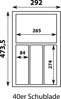 Produktbild von Besteckeinsatz MOVE Silbergrau, genarbt für 40er Schublade / Maße (BxT): 292 x 473,5 mm / Besteck-Einsatz / Einsatz / Besteckkasten / Schubladeneinsatz
