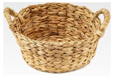 Produktbild von Runder Aufbewahrungskorb aus Wasserhyazinthe, 30 x 24 x 16 cm, Naturfarben, Flechtkorb mit Griffen für Bad, Büro und Wohnzimmer