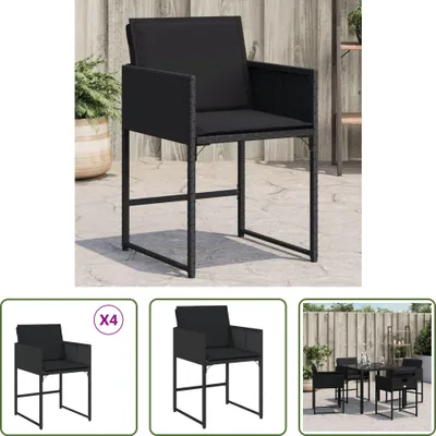 Produktbild von The Living Store Gartenstühle mit Kissen 4 Stk. Schwarz Poly Rattan
