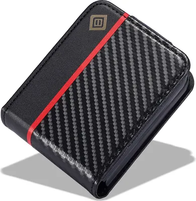 Produktbild von Hülle für Samsung Galaxy Z Flip5 Kohlefaser Leder Schutzhülle mit Standfunktion Schwarz Horizontal Rot