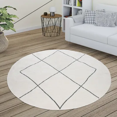 Image de Tapis salon Skandi motif losanges moderne blanc différents designs tailles taille 200 cm rond