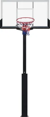 A basketball hoop and backboard on a stand.