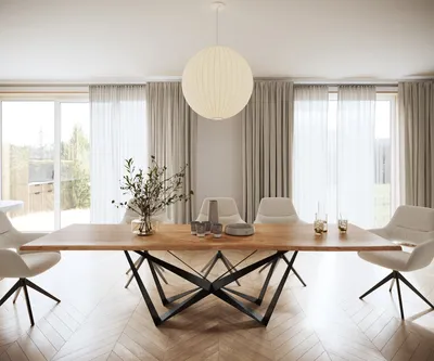 Produktbild von DELIFE Esstisch Edge 300x100 Akazie Natur Spider Flachstahl Schwarz Live-Edge