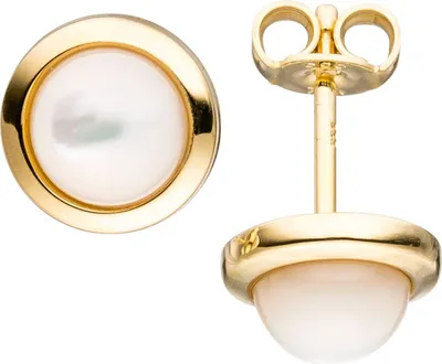 Produktbild von JOBO Ohrstecker rund 333 Gold Gelbgold 2 Perlmutt-Steine Ohrringe Goldohrringe