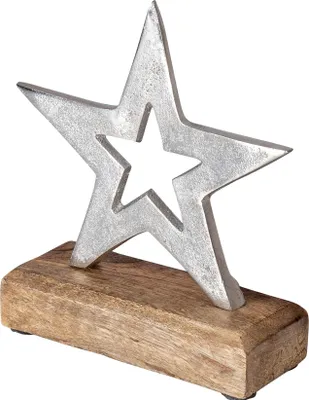 Produktbild von Stern 14x15cm Metall Mango Silber Braun Tischdeko Holz Metallstern Dekoration