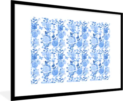 Produktbild von MuchoWow® Gerahmtes Poster Blumen - Rosen - Blau 90x60 cm - Poster mit Schwarzem Bilderrahmen Wandposter Rahmen Foto Bilder - Wanddekoration - Fotos