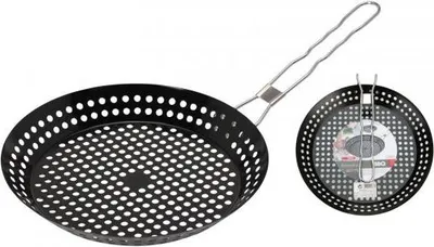 Produktbild von Grillpfanne: Antihaftbeschichtung, perforierte Oberfläche, langer Griff