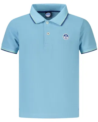 Image de Polo bleu à manches courtes pour enfants, avec détails contrastés et application