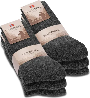 Produktbild von 6 Paar Norweger Socken Herren Damen Wintersocken mit Wolle 20100 - Anthrazit 35-38
