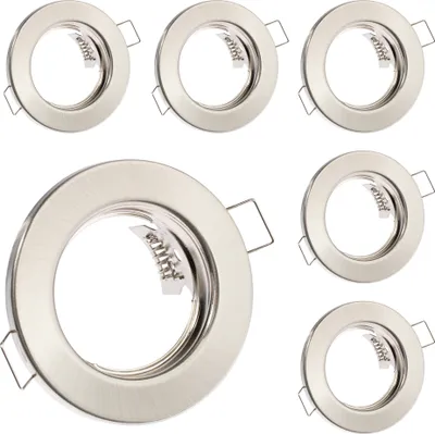 Produktbild von LUMILED 6x Einbaustrahler feste flach Spots für LED oder Halogen Einbauleuchten Einbaurahmen rund stahl Einbauspots Downlight Taupe