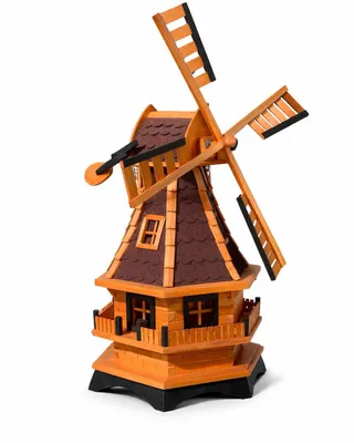 Produktbild von Gartenwindmühle Holz XL 130 cm – Windrad drehbar, Gartendeko groß, rustikal, rotes Dach