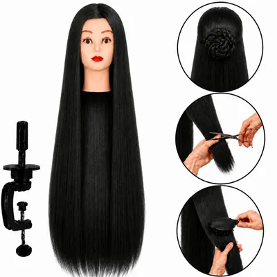 Image de Tête à coiffer professionnelle pour apprentissage coiffure, cheveux thermiques 90 cm, avec trépied, productTiles.product.images.aiGenerated