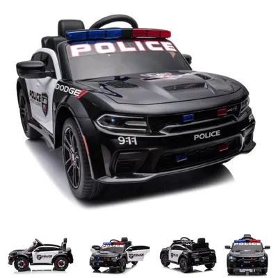 Produktbild von ES-Toys Kinder Elektroauto Dodge Polizei, Sirene, Polizei-Lichter, Fernbedienung schwarz