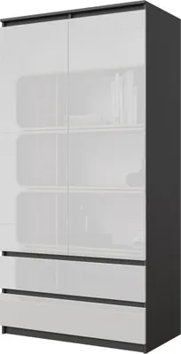 Produktbild von JOELLE - Kleiderschrank mit 2 Türen und 2 Schubladen -  Anthrazit / Weißglanz H180cm B90cm T50cm