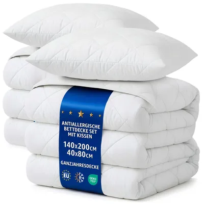 Zdjęcie produktu dla Kołdry całoroczne 2 szt. z 2 poduszkami 140x200 + 2x 40x80 cm z mikrofibry białe