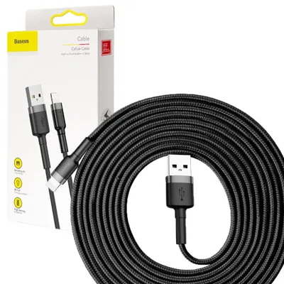 Zdjęcie produktu dla Baseus CALKLF-RG1, 3 m, USB A, Męska, Męska, Szary, Czarny, Prosty