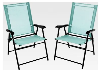 Produktbild von 2er Set Klappstühle für Garten, Balkon und Terrasse mit Armlehnen und wetterfestem Stoff