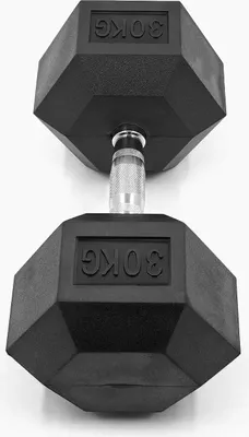 Image de Haltère court hexagonal - 30 kg 1 pièce - caoutchouté - design hexagonal - poignée ergonomique en chrome antidérapante - pour la musculation