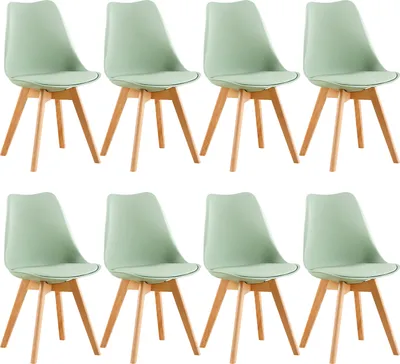 Produktbild von IPOTIUS 8er Set Esszimmerstühle mit Massivholz Buche Bein, Skandinavisch Design Gepolsterter Küchenstühle Stuhl Küche Holz, Hellgrün
