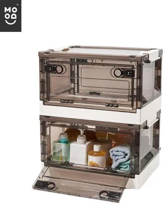 Produktbild von Stapelbare 24L Plastikbox mit Deckel und Öffnungen, transparent schwarz/weiß
