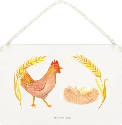 Produktbild von Mr. & Mrs. Panda Schild Huhn Stolz DIN A5 - Weiß - Geschenk, hängeschild, Hahn, Eier, Hof, Geburt, Bauernhof, Motivation, Spruch, holzbild, Türschild, Dekoschild