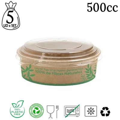 Image de Contenants alimentaires en carton - Assiettes jetables - 500 ml - Lot de 16 - Résistants à l'eau et aux graisses