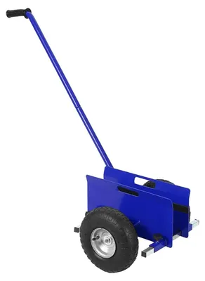 Obrázok produktu pre Plniaci vozík na sadrokartón – vozík na prepravu panelov – nosnosť 180 kg – robustná oceľová konštrukcia – gumené kolesá – vhodný na sadrokartónové dosky a dvere – modrej farby