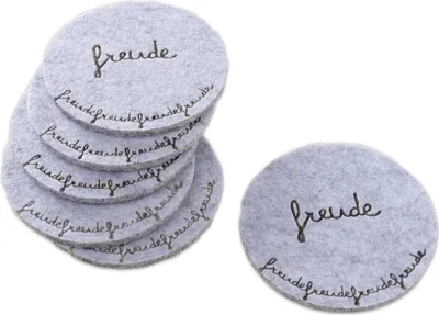 Produktbild von 6 x Filz Untersetzer Bierdeckel rund Ø 10 cm hellgrau - freude