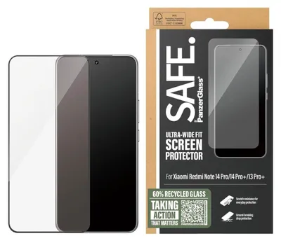 Zdjęcie produktu dla PanzerGlass SAFE. by ® Screen Protector Xiaomi Redmi Note 14 Pro | 14 Pro+ | 13 Pro+ | Ultra-Wide Fit, Xiaomi, Xiaomi - Redmi Note 14 Pro, Aplikacja na sucho, Odporny na zadrapania, Odporny na wstrząsy, Przezroczysty, 1 szt.