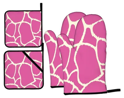 Produktbild von Ofenhandschuhe und Topflappen mit Giraffenstruktur, rutschfest, hitzebeständig, 4 Stück