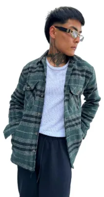 Zdjęcie produktu dla Flanelowa koszula drwala | męska bawełniana koszula casualowa zapinana na guziki | flanelowa koszula męska z długim rękawem | zielona, S