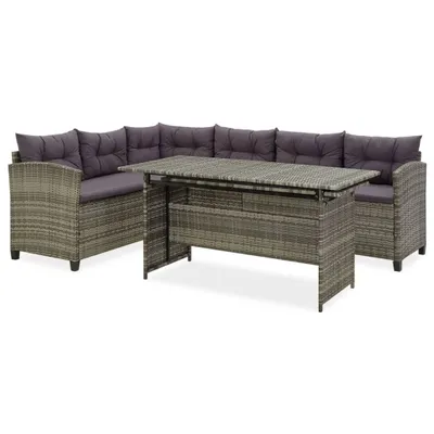 Produktbild von 2-tlg. Garten-Lounge-Set mit Kissen Poly Rattan Grau