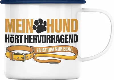 Produktbild von TRENDATION Emaille Tasse Hundeliebhaber Hundemama Hundepapa Hund Spruch Emaille Emaille Tasse Geschenk (Blau)