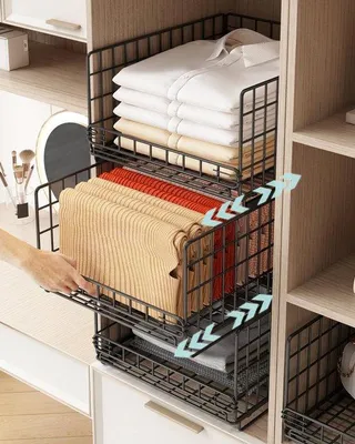Obrázok produktu pre Uniqoos® Súprava 3 organizérov do skrine, výsuvných a stohovateľných – Kôš z uhlíkovej ocele, 40 x 29 x 20 cm, na uskladnenie do šatníka, kuchyne a domácnosti