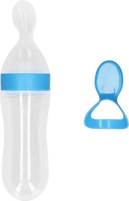 Produktbild von Babyflaschenlöffel, praktisch, praktisch, Silikagel-Material, leicht, tragbar, Extrusionstyp, Fütterungswerkzeug, Blau