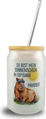 Produktbild von Capybara mit Sonnenbrille Trinkglas mit Bambusdeckel Mein Sonnenschein