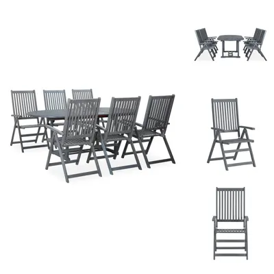 Produktbild von vidaXL 7-tlg. Garten-Essgruppe Massivholz Akazie Grau -  Gartenmöbel-Sets