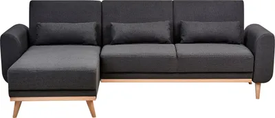 Produktbild von BELIANI Ecksofa mit Schlaffunktion Schwarz Stoff L-Förmig 3-Sitzer Sofa Rechtsseitig mit Polsterung Gepolstert Holzbeine Stoffsofa Modern Wohnzimmer