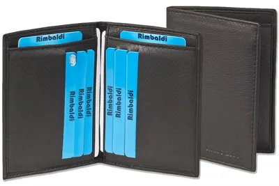 Produktbild von Rimbaldi® Ausweis-/Kreditkartenetui für 6 Kreditkarten und 4 Ausweise aus weichem, naturbelassenem Rindsleder in Schwarz