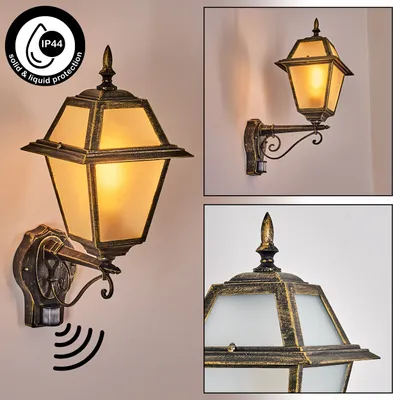 Produktbild von Belluno Außenwandlampe m. Bewegungsmelder aus Metall/Glas in Schwarz/Gold/Weiß