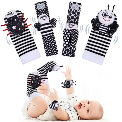 Produktbild von Rasselsocken Baby 4er Set Handgelenk & Fußfinder Lernspielzeug 0-12 Monate Polyester