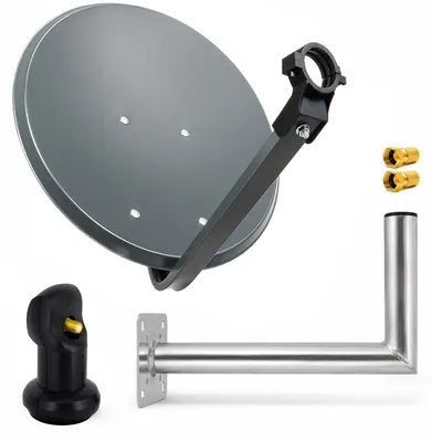 Zdjęcie produktu dla Zestaw satelitarny PremiumX SAT: antena satelitarna 45 cm, kolor antracytowy, pojedynczy konwerter LNB, uchwyt ścienny