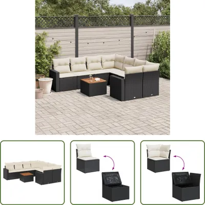 Produktbild von The Living Store 9-tlg. Garten-Sofagarnitur mit Kissen Schwarz Poly Rattan
