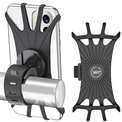 Productafbeelding van Telefoonhouder Fiets - 360° Rotatie - GSM Houder Fiets - Fiets / Scooter / Kinderwagen - Universeel - Zwart